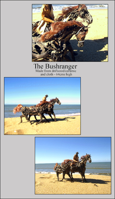 the bushranger driftwood sculpture by jennie scott australian artist